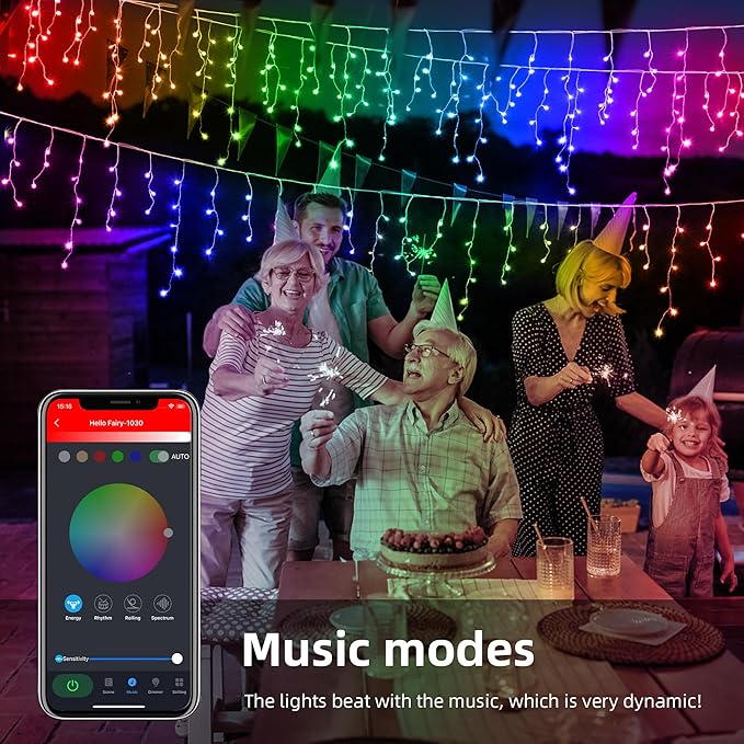 Smart RGB Icicle Lights Outside 33FT 299LED 69 Drops App &amp Remote Control Music Sync Waterproof Christmas Roof String Lights DIY Color Changing Holiday Yard Decorations for Patio Party Wedding