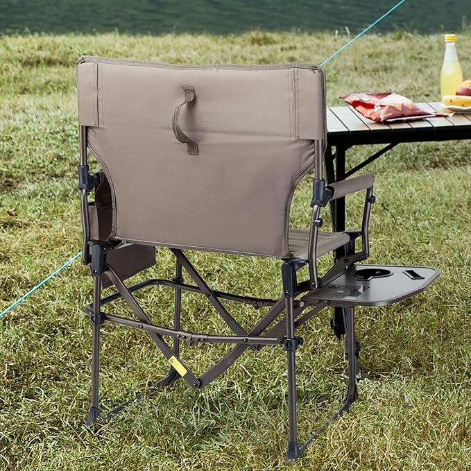 Timber Ridge Aluminum Camping Directors Chair with Side Table Pocket Portable Folding Heavy Duty Lawn Chair for Fishing Trip Picnic Concert Outdoor 400lbs Tan
