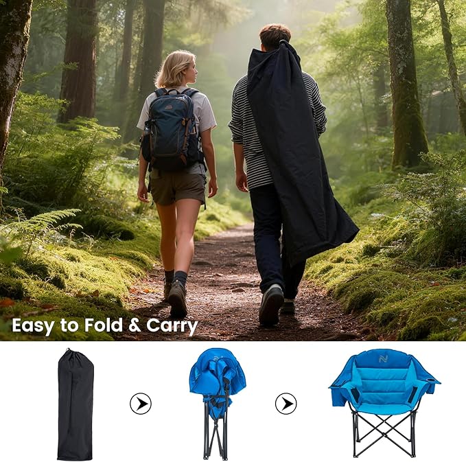 ABORON Oversized Camping Chair Portable Folding Chair with Cooler Bag &amp Cup Holder Heavy Duty Lawn Chair for Camping Patio Backyard Supports 400 lbs