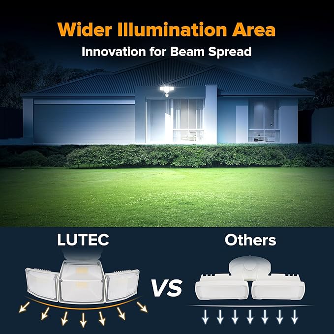 LUTEC 80W 9000LM LED Security Light Hardwire Motion Sensor Outdoor Lights 4 Head LED Flood Lights Outdoor 5000K Daylight IP65 Waterproof Motion Detected Lights for Outside Garage Yard (White)