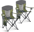 Outdoor Camping Chair 2-Pack with Mesh Back Folding Portable Lawn Chairs with Cup Holder &amp Side Storage Pocket for Camping Beach Picnic Fishing(Green)