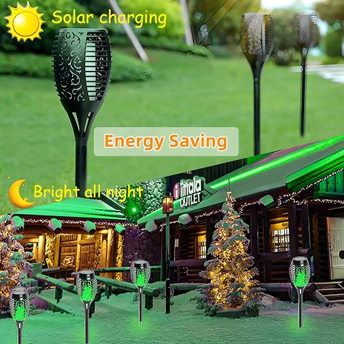 Solar Torch Light with Flickering Flame4Pack Solar Lights OutdoorWaterproof Solar Powered Yard Garden LightsSolar Flame LightTorches Lighting for Outside Patio Lawn Path Decorations (Green)