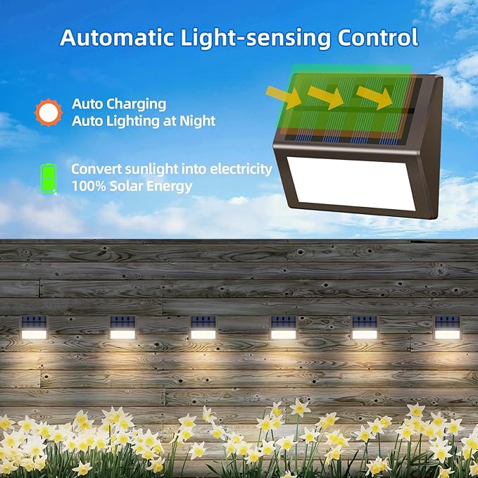 Luminara Solar Step Lights - Weatherproof Outdoor Stair Lighting Solar-Powered Deck Lights for Patio Garden Pathway Warm White Glow (8)