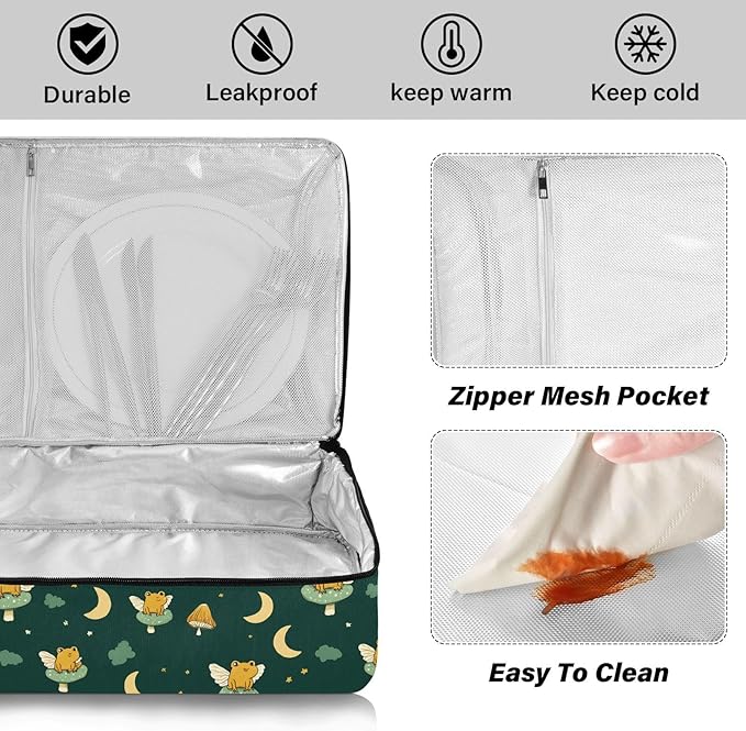 Casserole Carrier Frog and Mushroom PatternInsulated Casserole Carrier for Hot or Cold Food Thermal Lunch Tote for Potluck Parties Picnic Beach Fits 9 x 13 Inches Baking Dish