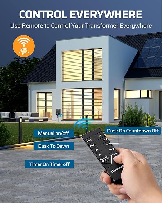 DEWENWILS 120W Low Voltage Landscape Transformer with Remote Control 120V AC to 12V DC Low Voltage Transformers with Photocell &amp Timer Landscape Lighting Transformer for Garden Light Spotlight