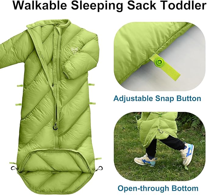 Walkable Toddler Sleeping Bags for Kids Boys Girls (2T-4T) - Puffy Camping Sleeping Sack for Indoor Outdoor Travel Sleepover Slumber Party (up to 46 in)- Machine Washable Lightweight