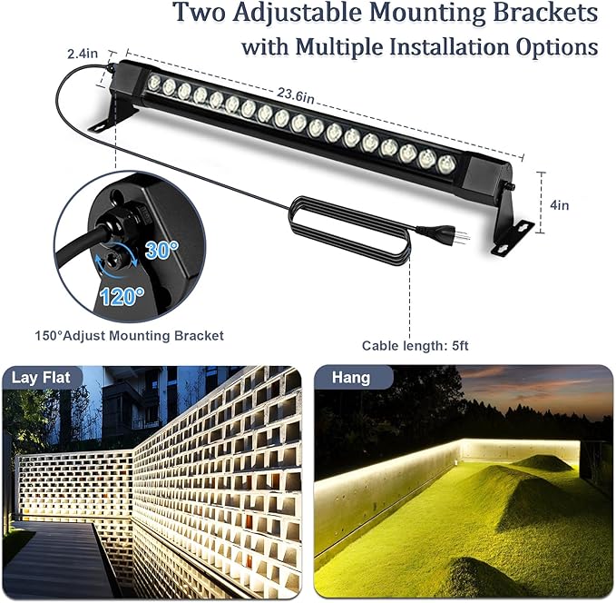 36W LED Wall Washer Light 2FT 4000K Neutral White Outdoor Wall Washer Light Bar 120V IP67 Waterproof LED Light Bar for Outdoor Plug in (2 Pack)