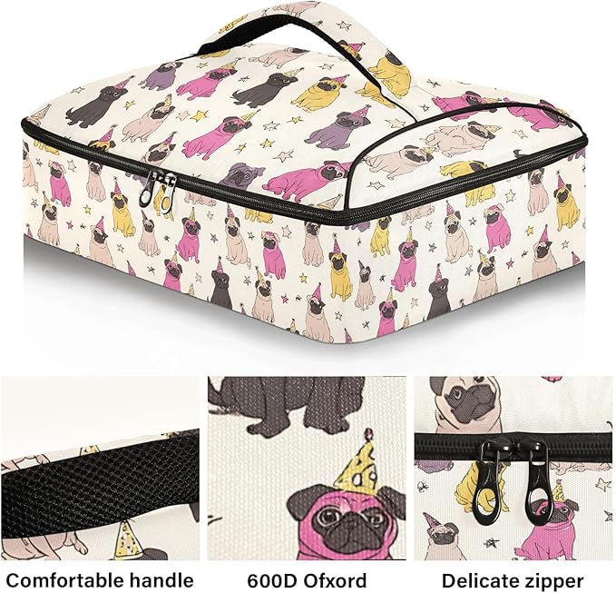 Casserole Carrier Loveliness Dog PatternInsulated Casserole Carrier for Hot or Cold Food Thermal Lunch Tote for Potluck Parties Picnic Beach Fits 9 x 13 Inches Baking Dish
