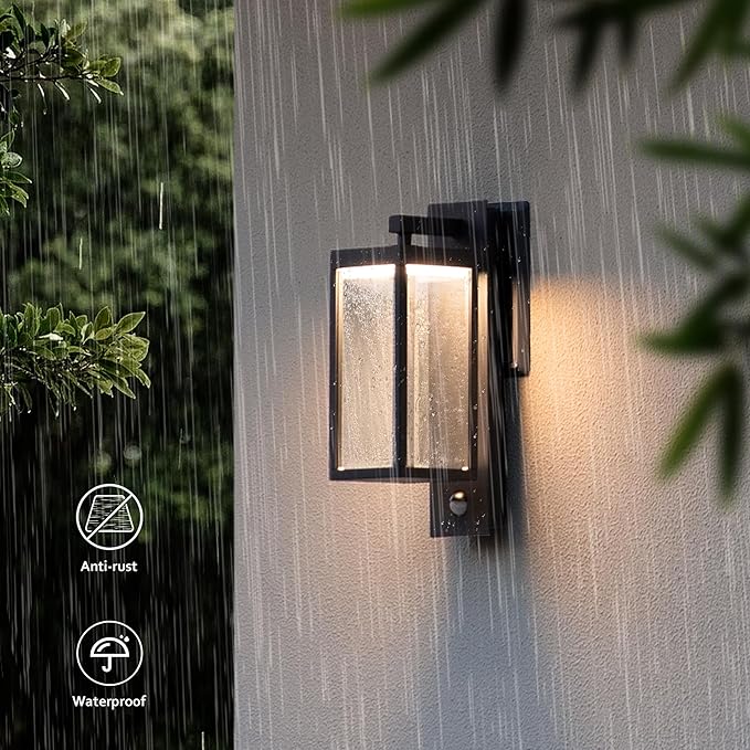 Lustrlach Upgraded Motion Sensor Outdoor Wall Light 15” Porch Light Outdoor Wall Sconce Lantern Exterior Lighting Fixture Wall Mount Outside Light for House Garage Patio Front Door