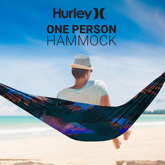 Hurley Duo Camping Hammock - 1 Person Portable Hammock for Camping Heavy Duty Hammock with Parachute Nylon Fabric - Camping Accessories &amp Camping Gear for Outdoor Activities - Holds Up to 400lbs