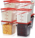 CURTA 8-Pack 8 Qt NSF Clear Polycarbonate Food Storage Containers with Red Lids - Square Commercial-Grade Freezer &amp Dishwasher Safe Stackable