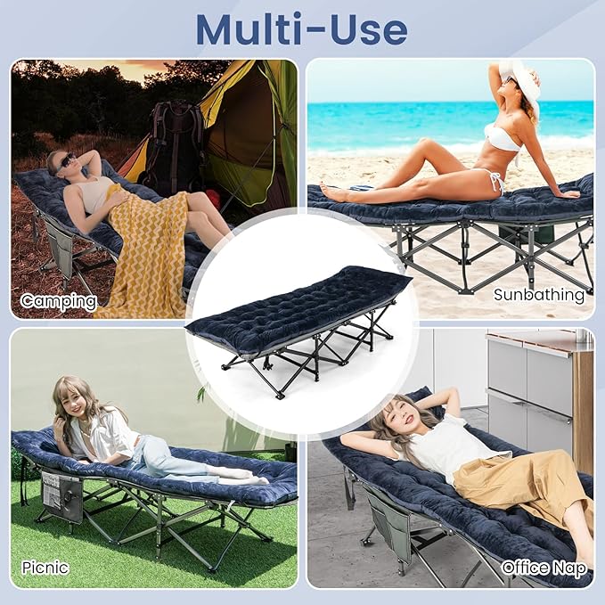 GOFLAME Camping Cot Mattress Sleeping Cot Pad with Soft and Breathable Crystal Velvet 75” x 27.5” Lightweight Comfortable Camping Cot Pad for Outdoor Hiking Vacation Traveling