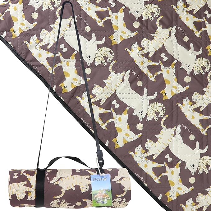 Outdoor Picnic Blanket Brown Cat&ampDog 60x80 Sandproof Beach Blanket Waterproof Picnic Blankets Foldable for Caming Beach Outdoor Activities.