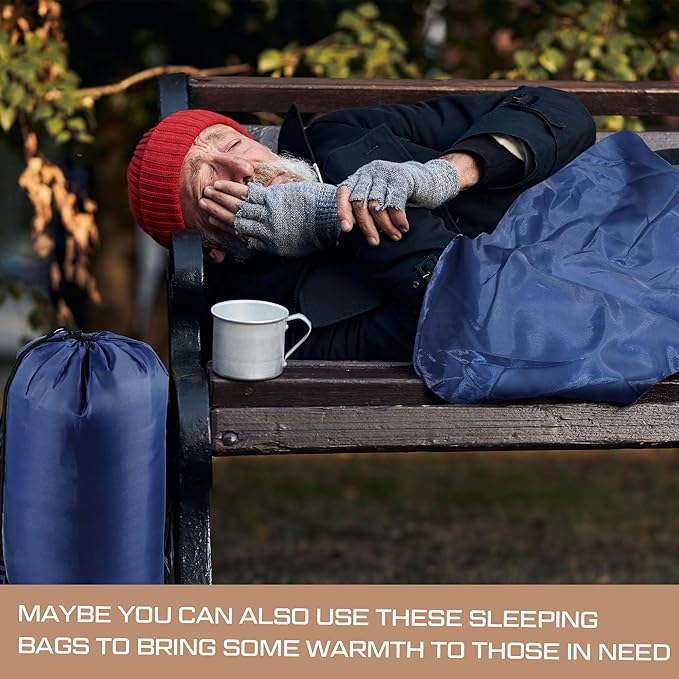 Tranqun 10 Packs Sleeping Bags Bulk for Adults Homeless Sleeping Bag Liner Waterproof Cold Weather for Charity Homeless Camping Hiking Backpacking Outdoor Activities