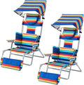 70'' Extra Long Beach Lounge Chair Tanning Chair with Canopy &amp Face Holes &amp Arm Holes &amp Storage Pocket Adjustable Foldable Recliner with Carry Strap (2 Rainbow)