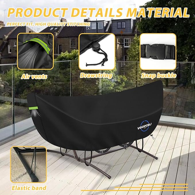 Hammock Cover Waterproof 600D Heavy Duty Oxford-Thickened Cover for 10 - 12FT Hammock Stand With HandlesVentsClick-Close Straps &amp Reflective Strip All Weather Protection