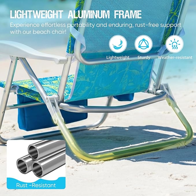 Old Bahama Bay Beach Chairs for Adults 7-Position Classic Lay Flat Beach Chair Reclining Beach Chair Portable Aluminum Backpack Beach Chair with Towel Bar &amp Cooler Bag