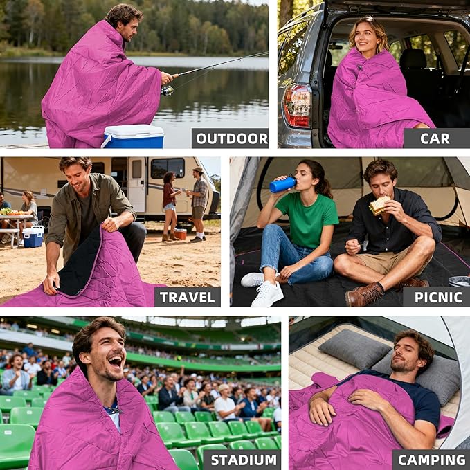Large Outdoor Waterproof Blanket Extra Thick Fleece Stadium Blanket for Camping Car Pet Picnics - Windproof Wearable Machine Washable 80 x 58 (Rose Purple)