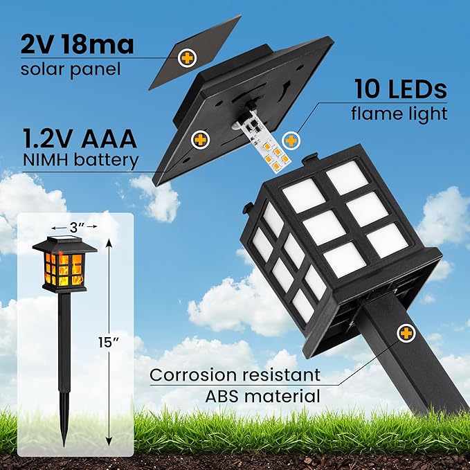 GIGALUMI Solar Lights for Outside16 Pack Flickering Flame LED Solar Outdoor Lights Waterproof Garden Light Maintain 10 Hours of Lighting for Christmas Garden Landscape Path Yard Patio