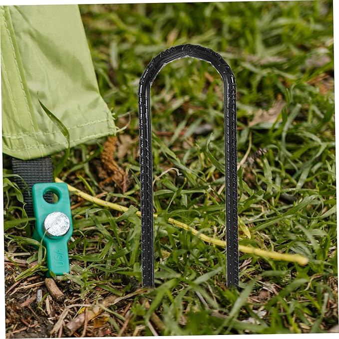 4pcs Heavy Duty Steel Tent Stakes U Shaped Garden Anchors for Camping Landscape Trampolines Durable Ground Staples with Sharp Tips Black