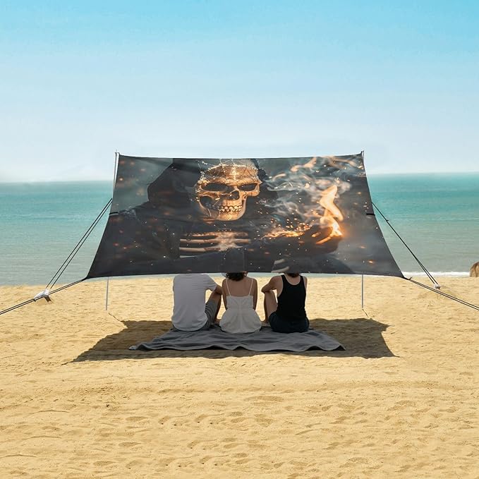ALAZA Halloween Skull Witchy Beach Tent Sun Shelter UPF50+ Protection Beach Shade Canopy w/ 4 Sandbags for Outdoor Camping Fishing Backyard Fun Picnic 10x9 ft