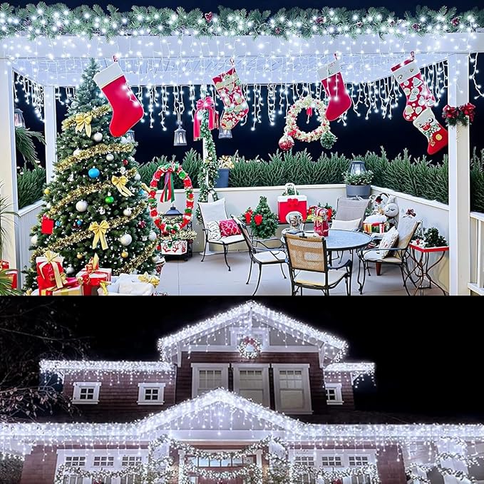 320LED Solar Christmas Lights Outdoor Waterproof Christmas Decorations Lights 29.5ft 60 Drops8 Modes Solar Powered Rechargeable Fairy Lights for Party HolidayWedding Decorations (Cool White)