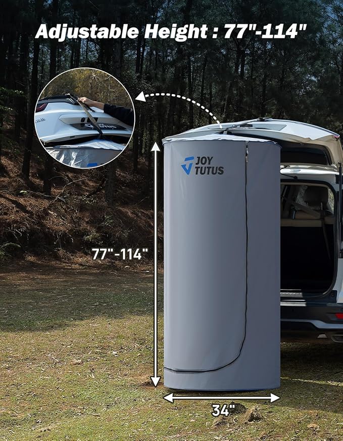 JOYTUTUS Pop-Up Shower Tent for Car Easy Set-up SUV Tailgate Changing Tent with Suction Cups and Buckles for Beach Outdoor Camping Toilet Portable Privacy Dressing Room with Moisture Barrier &amp
