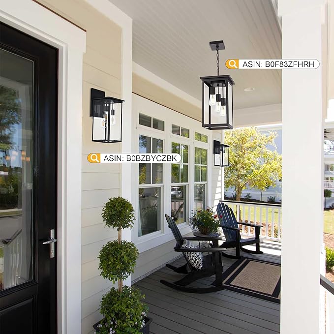 TODOLUZ 3-Light Large Outdoor Pendant Light Fixtures with Height Adjustable Porch Hanging Lighting E26 Bulb Base in Oil Rubbed Bronze Exterior Ceiling Lamp for Entrance Patio Garden
