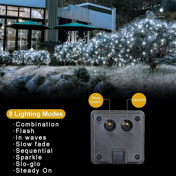 4 Pack Solar Fairy Lights 131.2Ft 400 LED Twinkle Lights with 8 Modes Waterproof Silver Wire String Lights for Garden Patio Party Weding Decorations (Cool White)