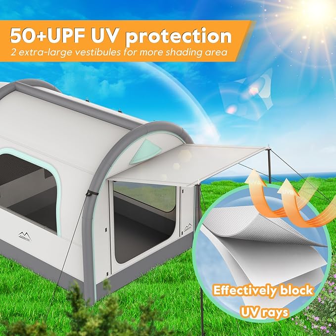 Inflatable SUV Tent for Camping Large Quick Setup Blow Up Tents 6-Person Tent with Detachable Car Attachment Tents with Storage Bag &ampProjection Screen Waterproof