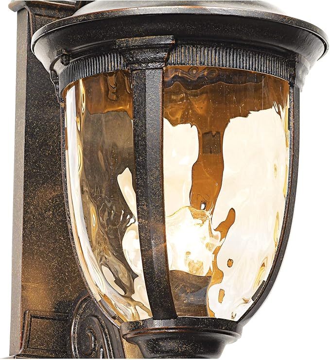 John Timberland Bellagio European Outdoor Wall Light Fixture Bronze Scroll 24 Champagne Hammered Glass Decor for Exterior House Porch Patio Outside Deck Garage Yard Front Door Garden Home