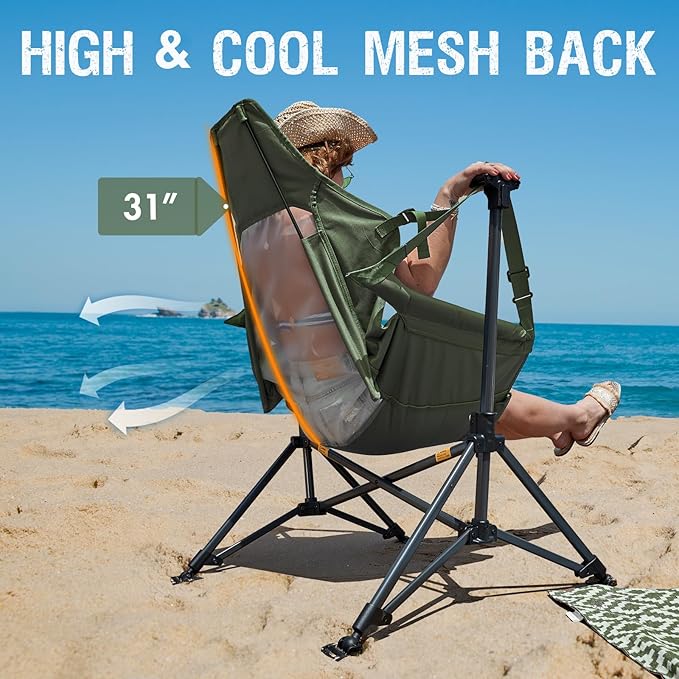 Portal Hammock Camping Chair Portable Outdoor Swinging Chairs with Adjustable Back and Height for Lawn Backyard Patio Supports 400 lbs Breathable Mesh High Back Green
