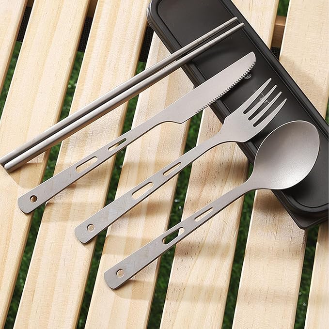 Alomejor Tableware Set Portable Fork Spoon Knife Chopsticks Cutlery Lightweight Camping Picnic Utensils