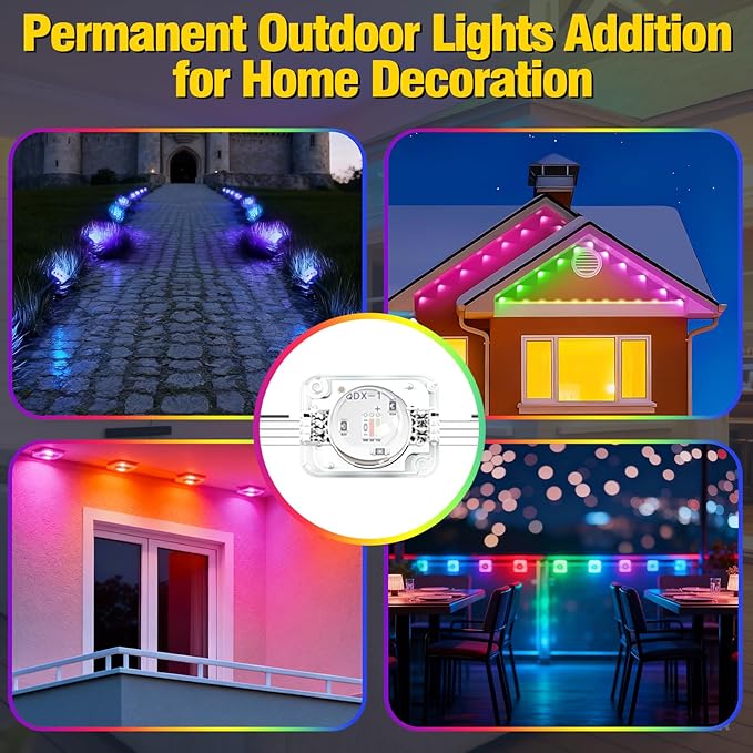 100ft Permanent Outdoor Lights for House St. Patrick's Day House Roof Lighting RGB+IC Smart Outdoor Decor 50 Scene Modes with App/Remote Control IP67 Waterproof Decor Led Lights for Valentine's Day