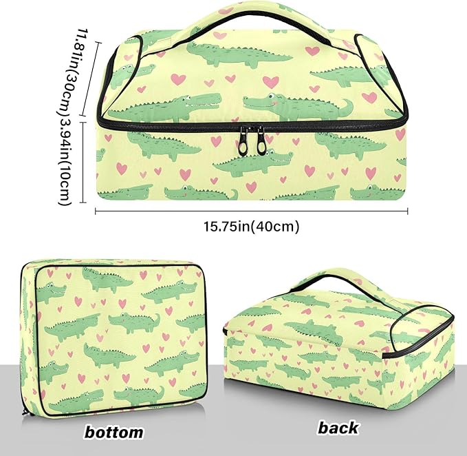 Casserole Carrier Adorable Pattern Cute CrocodilesInsulated Casserole Carrier for Hot or Cold Food Thermal Lunch Tote for Potluck Parties Picnic Beach Fits 9 x 13 Inches Baking Dish
