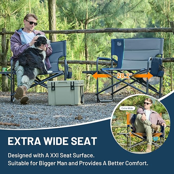 Timber Ridge XXL Director’s Chair – Heavy Duty Folding Camping Chair for Adults 500 lb Capacity Extra Wide Padded Seat for Camping Sports Lawn Courtyard and Outdoor Use Blue
