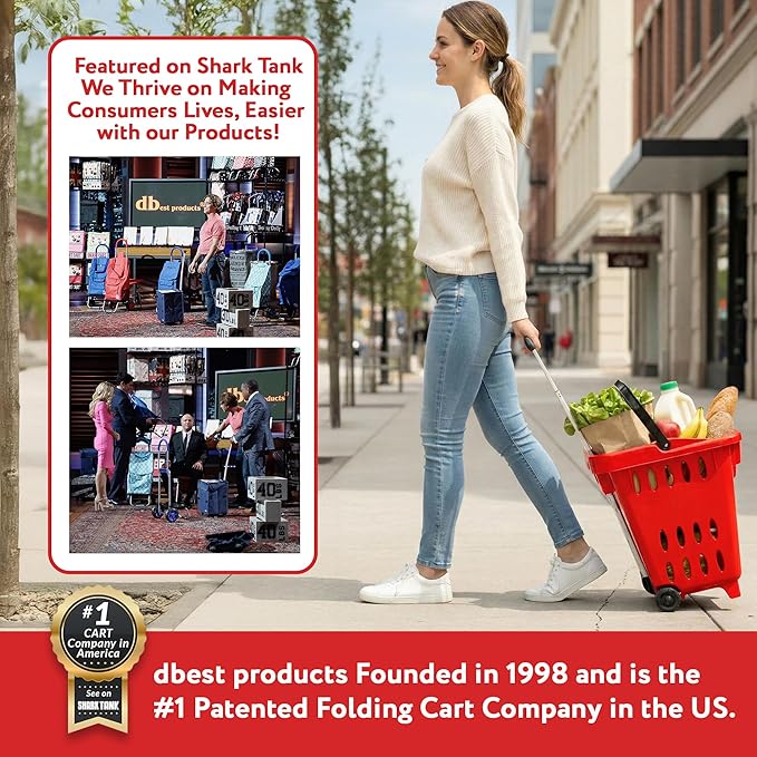 dbest products GoCart Red Grocery Cart Shopping Laundry Basket on Wheels