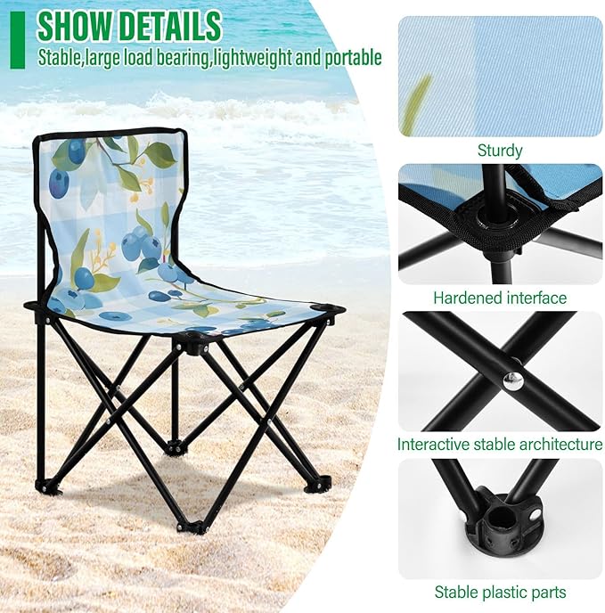 Fresh Blueberry Portable Camping Chairs Folding Chair - Durable Oxford Fabric Lightweight Iron Frame Easy Fold Design - Ideal for Outdoor Activities Camping Fishing and Travel