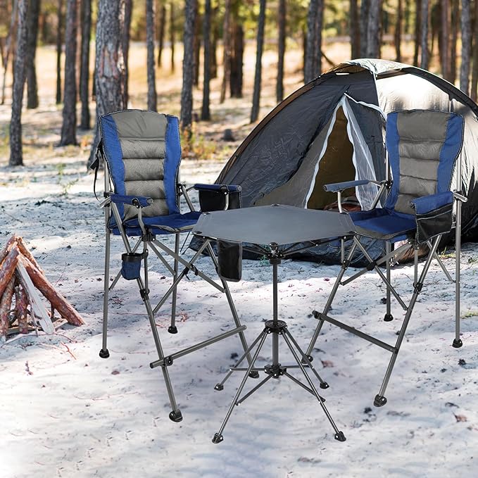 Extra Tall Folding Chairs 2 Pack &amp Adjustable Height Folding Table Set Portable Outdoor Bar Table &amp Foldable Director Chairs with High Back and Storage Bag for BackyardBeachTravel