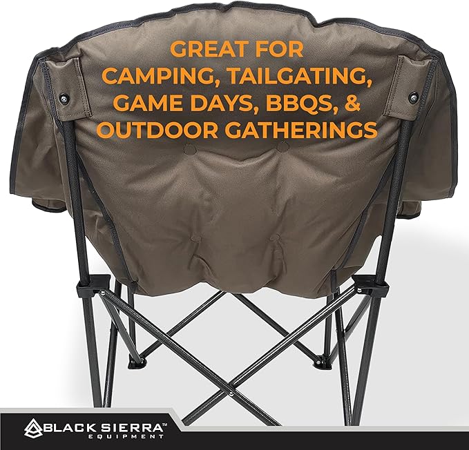 Black Sierra Oversized Camping Chair for Adults – 400 lb Heavy Duty Folding Chair with Cup Holders &amp Carry Bag