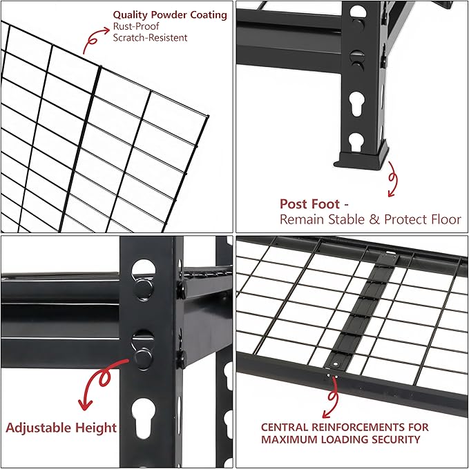 5-Tier Heavy-Duty Storage Shelves 2250 LBS Load Steel Shelving Unit Adjustable Boltless Garage Shelving Sturdy Organizer for Garage Kitchen Gym Shed (Black 2PCS 36''W x 18''D x 72''H)