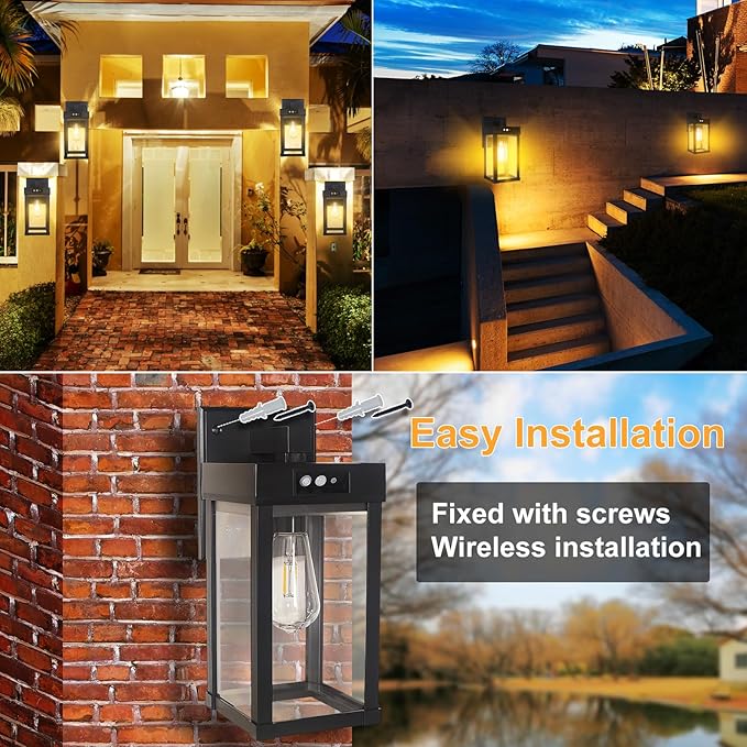 2 Pack Solar Wall Lights Outdoor Waterproof with 3 Lighting Modes &amp Motion Sensor Dusk to Dawn Exterior Porch Light fixtures Solar Wall Lantern Fixture for Garage Porch Yard Front Door