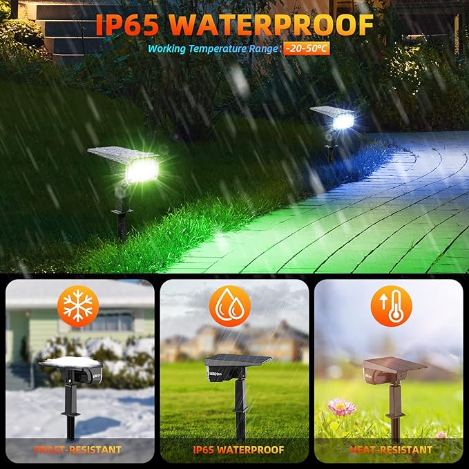 Solar Spot Lights Outdoor Color Changing IP65 Garden Lights Solar Powered Waterproof with 9 Light Modes Colored Landscape Lighting Auto On/Off for Garden Pool Area Pond Yard 10 Pack