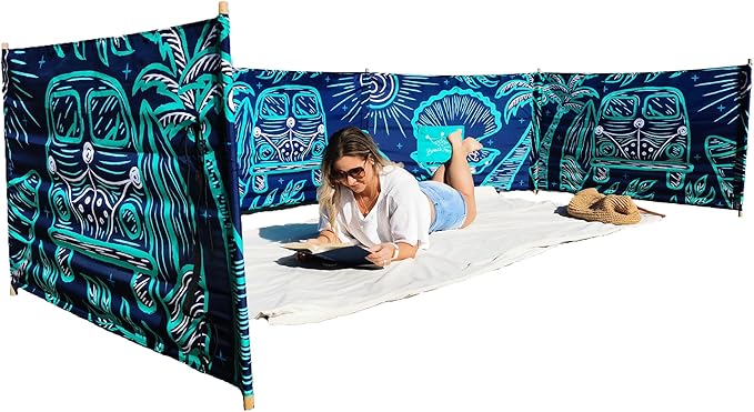 Premium 20 ft Beach Windscreen Privacy Screen Wind Blocker Free Rubber Mallet and Carry Bag Included (Beach Bus)