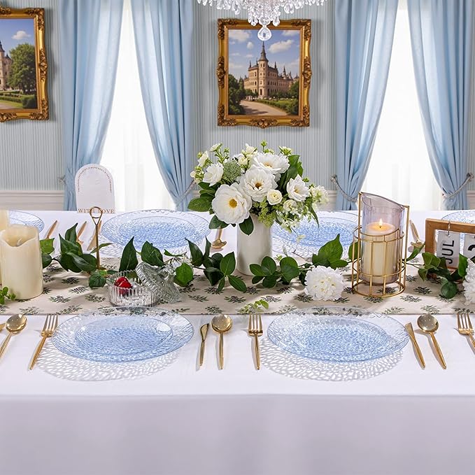 Rubtlamp 60Pcs Easter Plastic Blue Plates Heavy Duty Disposable Plates Blue Hammered Party Plate Include 30 Dinner Plate 30 Dessert Platos Fancy Disposable Platos For St Patricks Day