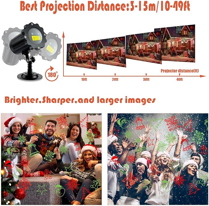 Brighter Christmas Projector Lights Outdoor Waterproof Laser Christmas Projector with Remote Christmas Spotlight Decorations for Party Yard Garden Outdoor Indoor