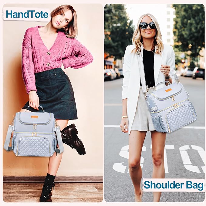 Lunch Bags for Women Dual Compartment Lunch Box Lunch Bag for Work Leakproof Lunch Cooler Large Insulated Lunchbox for Adult for Women Men Lunchbag for Picnic Beach (Gray)