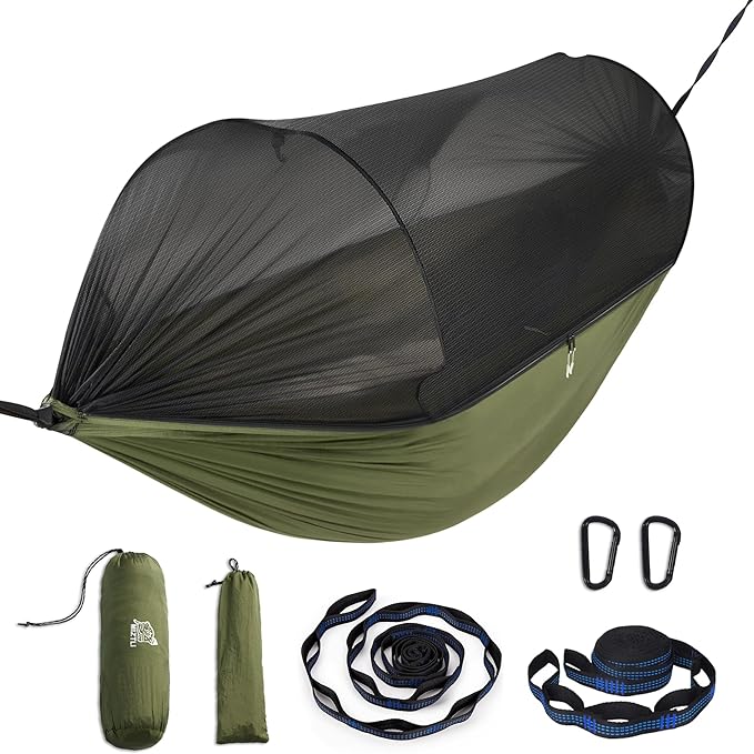 Miztli Camping Hammock -Portable Hammock w/Spacious Net &amp Tree Straps w/Adjustable Loops Double and Single Hammock for Outdoor Indoor Hiking and Travel