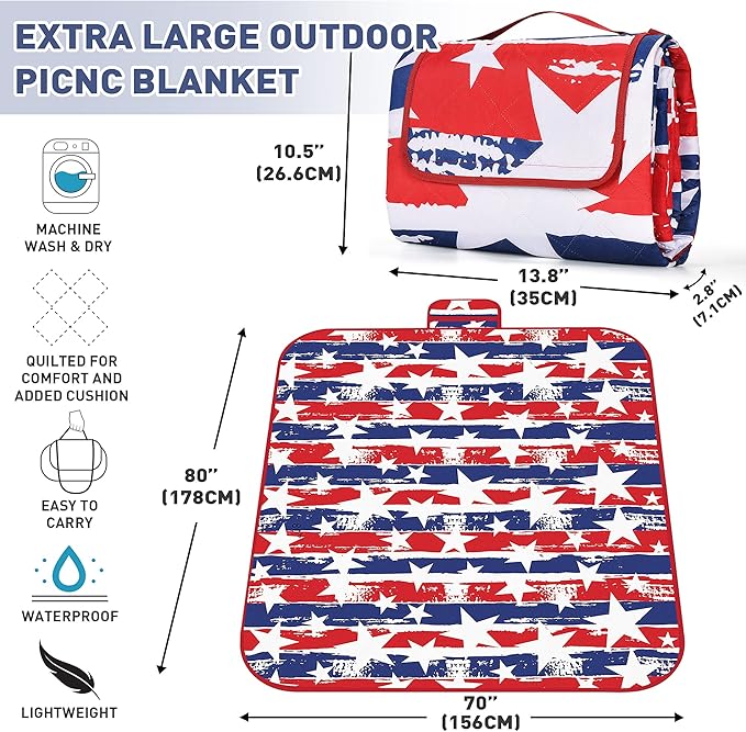 Tirrinia Picnic Blanket Extra Large Waterproof Lightweight Portable Outdoor Mat for Family Camping Travel Park Beach Hiking Stadium Concerts - Machine Washable