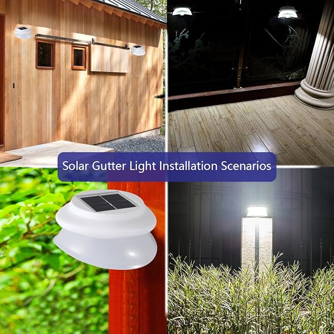 Solar Gutter Lights Outdoor 9 LED Super Bright Waterproof Wireless Security for Garden Wall Yard Deck
